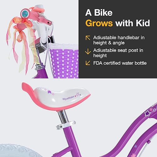 Miniatura 4 de RoyalBaby Bicicleta EZ para niñas, bicicleta Stargirl, entrenamiento libre, equilibrio a pedal, bicicleta de fácil aprendizaje, 12-20 pulgadas para