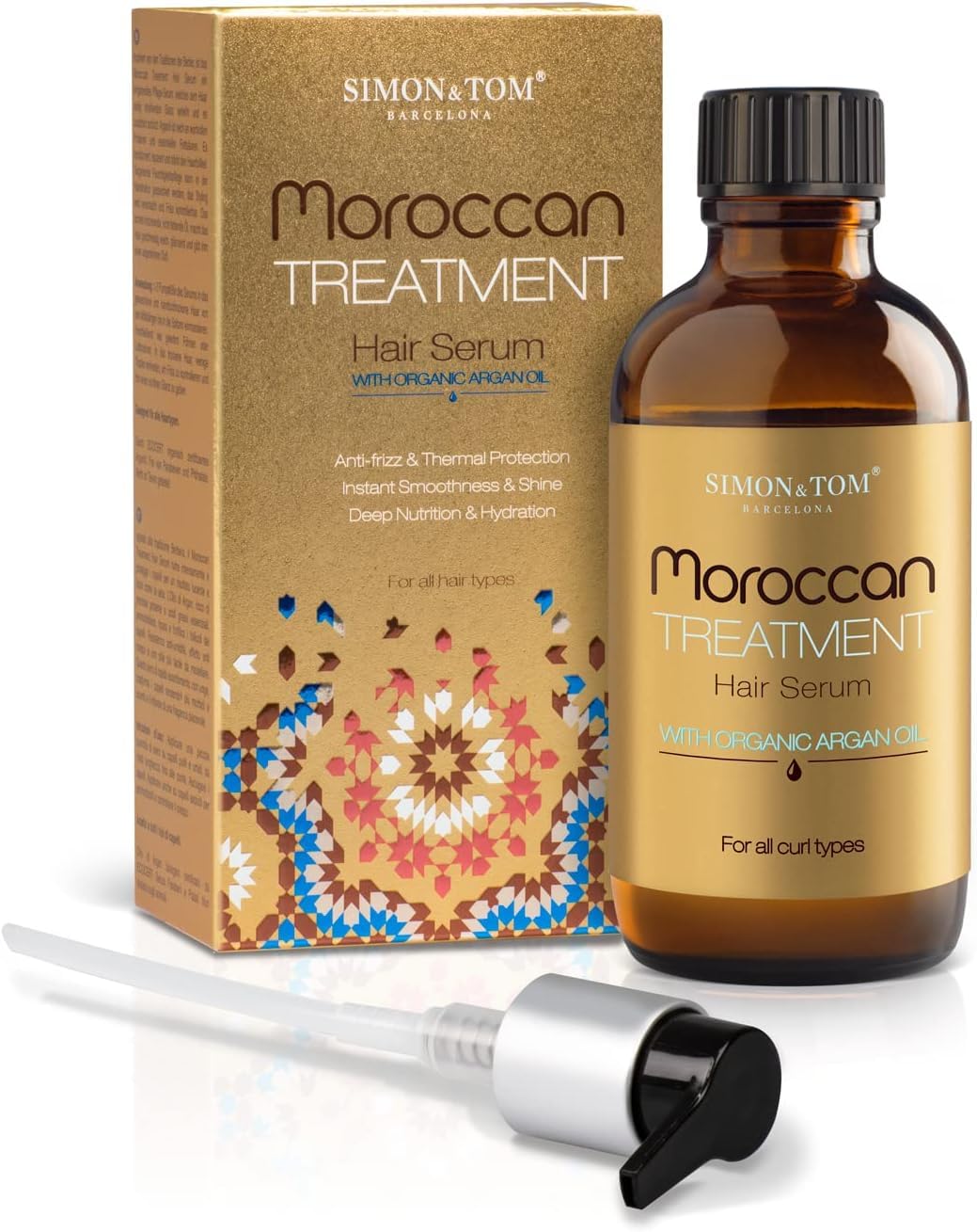 Simon&Tom Moroccan Treatment Oil Pure Organic Argan Hair Oil Hair Oil For Dry and Damaged Hair, Frizz Free Serum, Intense Shine, Thermal Protector, 100ml