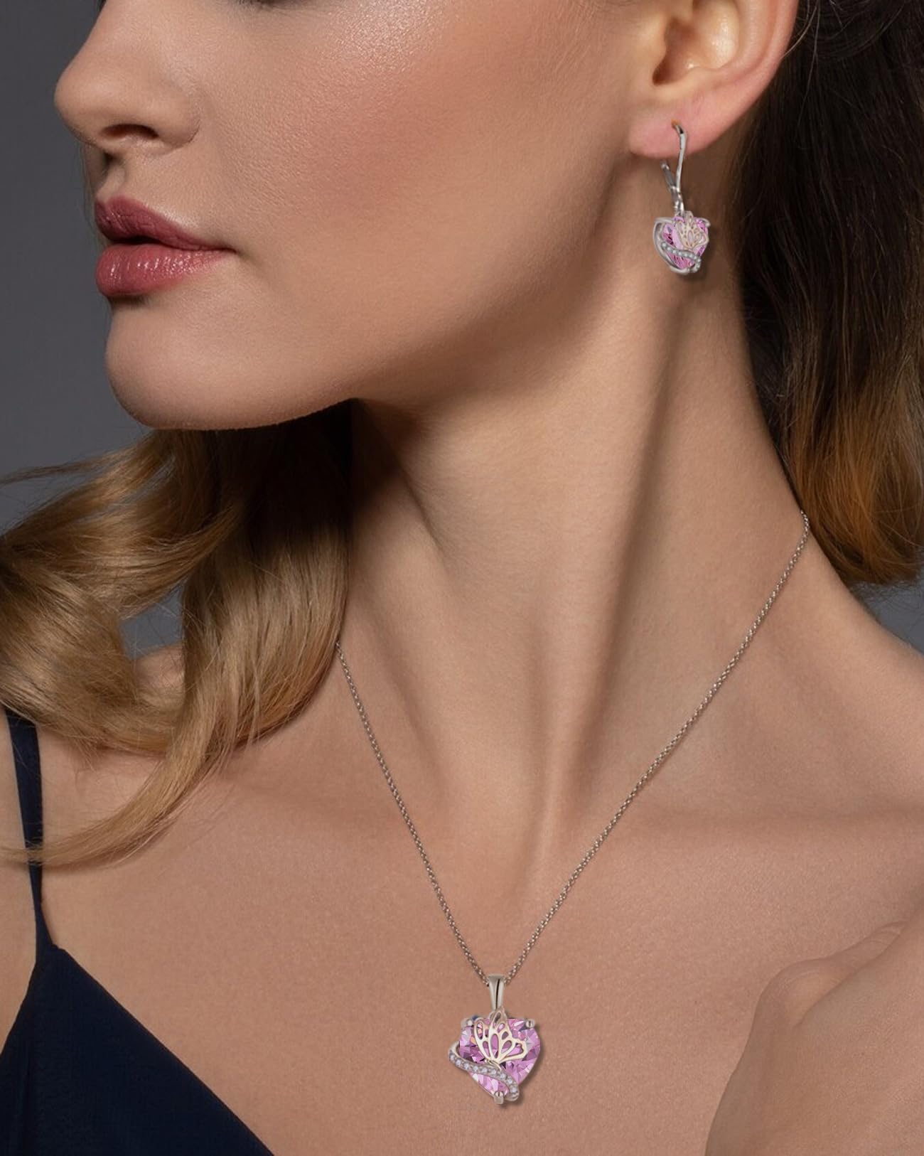YL Pendientes Corazón Plata de Ley 925 con 12 piedras de Nacimiento Circonita Mariposa Pendientes para Mujer