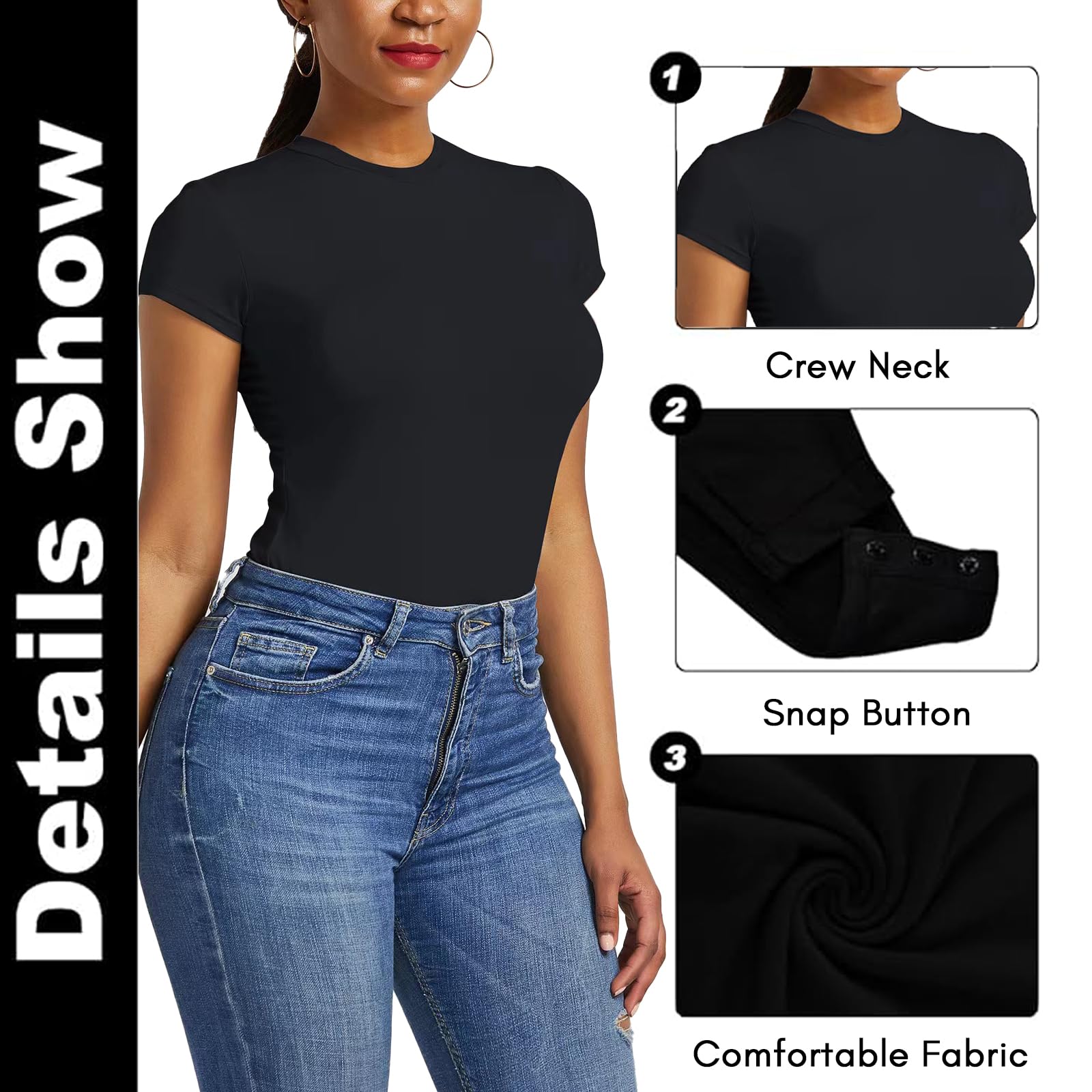 Body Donna Manica Corta Scollo Rotondo Bodysuit Sexy Aderente Body T-Shirt Senza Schienale Elegante Elasticizzato Uno Pezzo Body Top Tinta Unita Casuale Leotards Jumpsuits