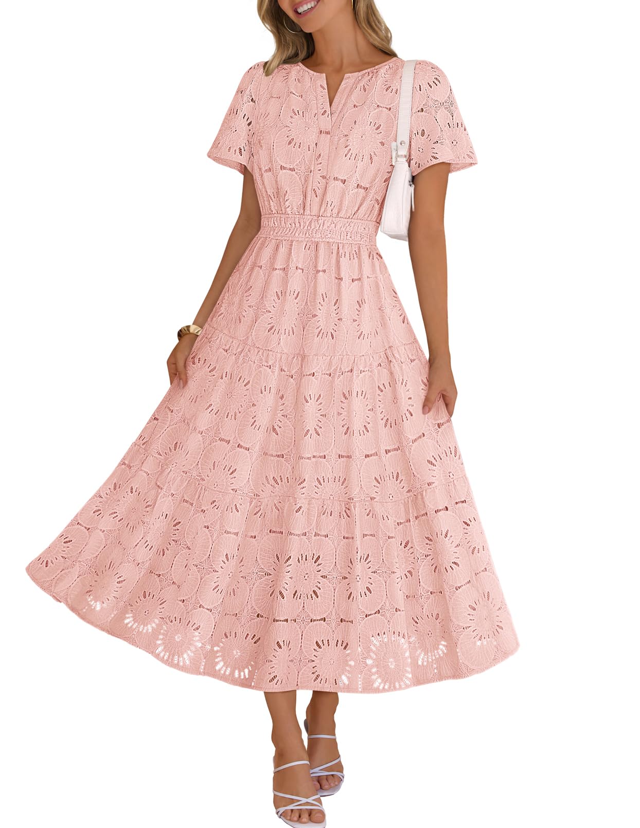 MEROKEETY Women's Summer Floral Eyelet Lace Maxi Dress 2026