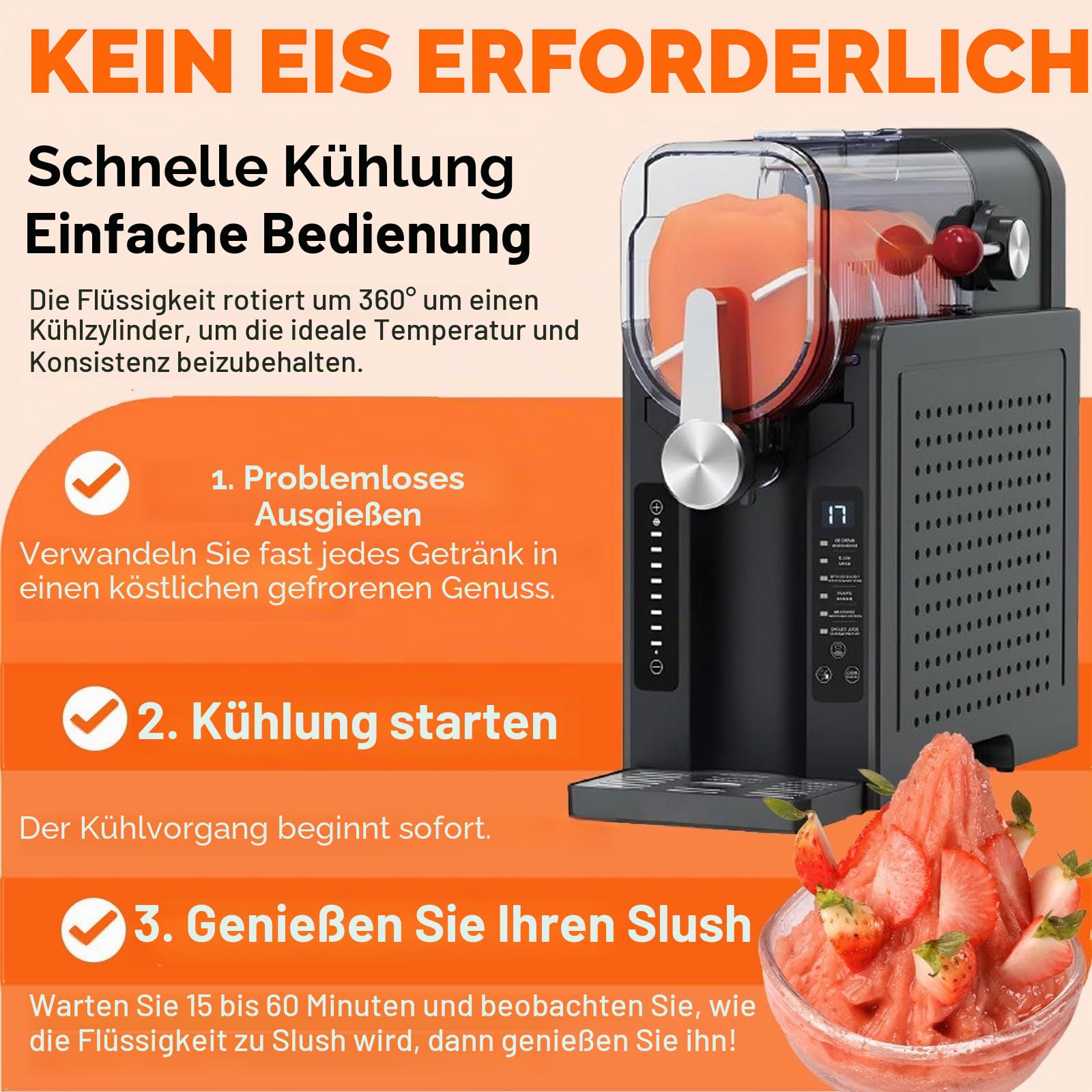 Slush-Maschine,200w GefriergeträNke&Eismaschine – Kein Eis Erforderlich, Slush-Maker + Echtzeit-Temperaturanzeige + Automatische Reinigung+6 Voreingestellte Programme + Touch-Steuerung