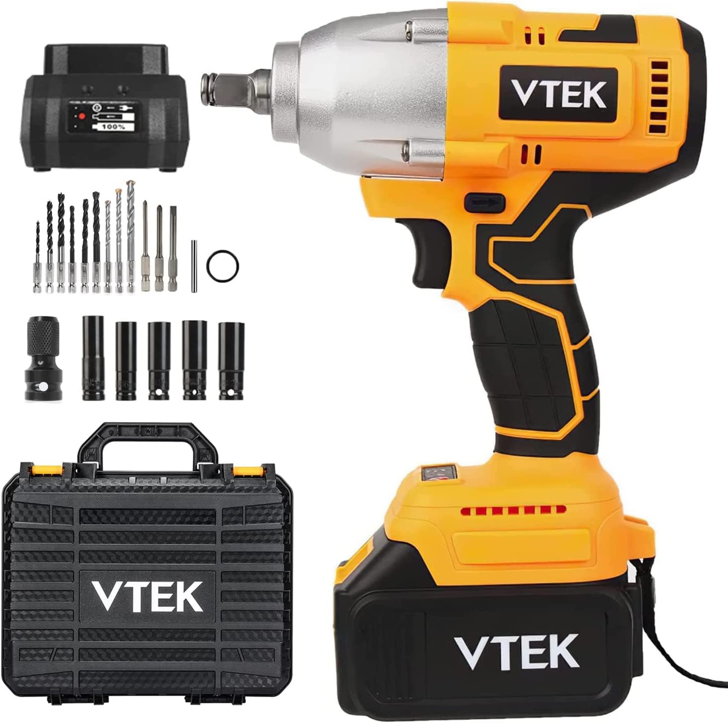 VTEK Brushless Impact Wrench - 1/2 Inch Chuck, Max Torque 700N.m / 515 ft-lbs, Cordless Impact Gun for Car Tiers