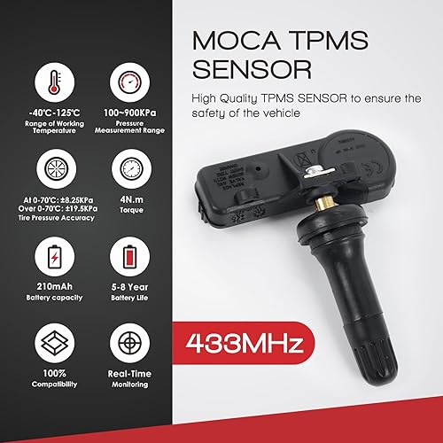 Miniatura 4 de MOCA - Kit de sensor de sistema de monitoreo de presión de neumáticos (TPMS) de 433 MHz para Chrysler 300 Town & Country, Dodge Challenger Charger