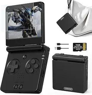Anbernic RG SP ポータブル レトロ クラムシェル コンソール 通勤 旅行 ゲーマー向け | Linux 16GB 30+ゲームエミュレーター 3.4インチ IPS 3300mAh RG SP 2.4G/有線/BT HDMI Wi-Fi マルチプレイヤー対応 プリロードなし ゲームブラック