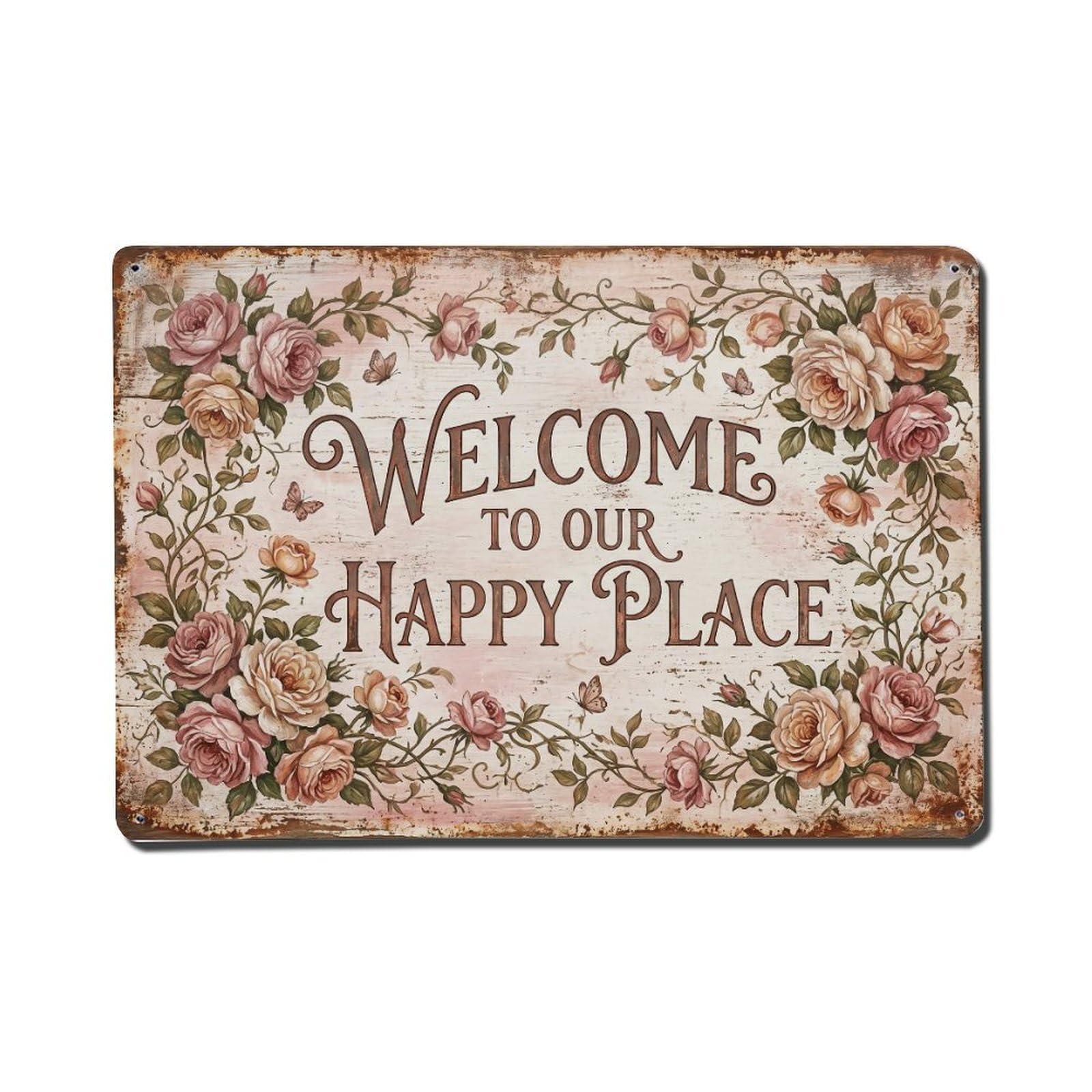 Welcome Shabby Chic Porch 1 Metal Tin Sign Plaque Wall Decor for Cafe, Club Bar, Office, Home Garden Metal Poster 8x12Inch