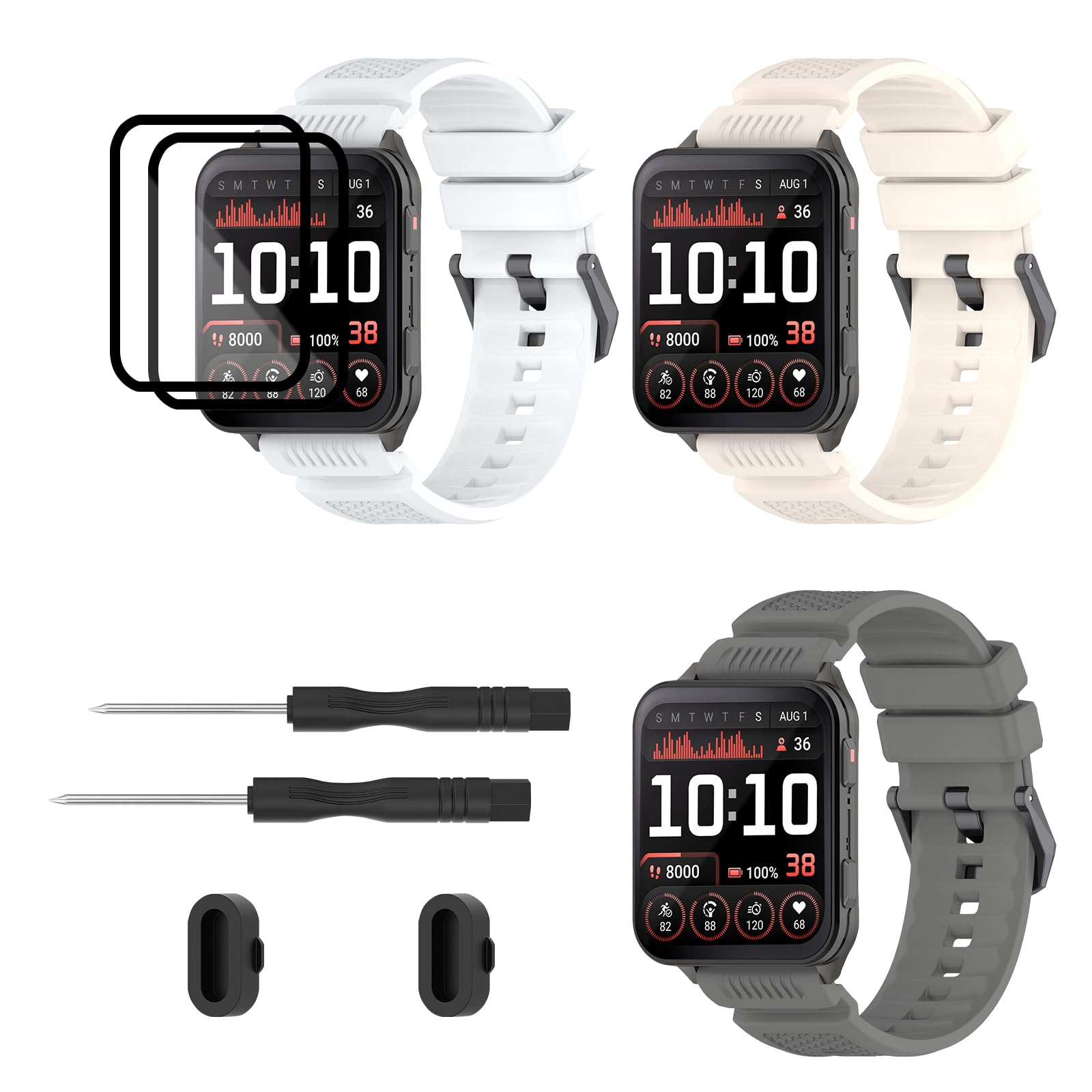 TopPerfekt 3 Pack Straps Compatible for Garmin Venu X1, Soft Silicone Watch Strap, Waterproof Adjustable Sport Replacement Wristbands for Venu X1 Smartwatch for Women and Men (White/Starlight/Grey)
