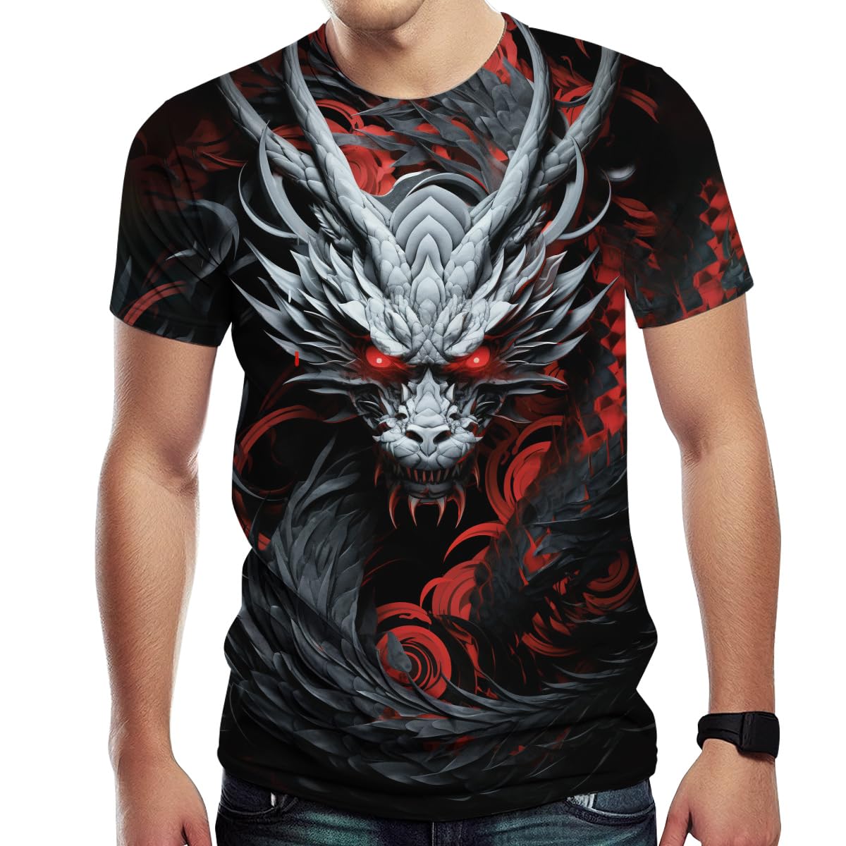 Girren Men's Novelty Dragon T-Shirts 3D Printed Dragon Short Sleeve Tshirts Casual Summer Tee Top, Black3, XXXXL