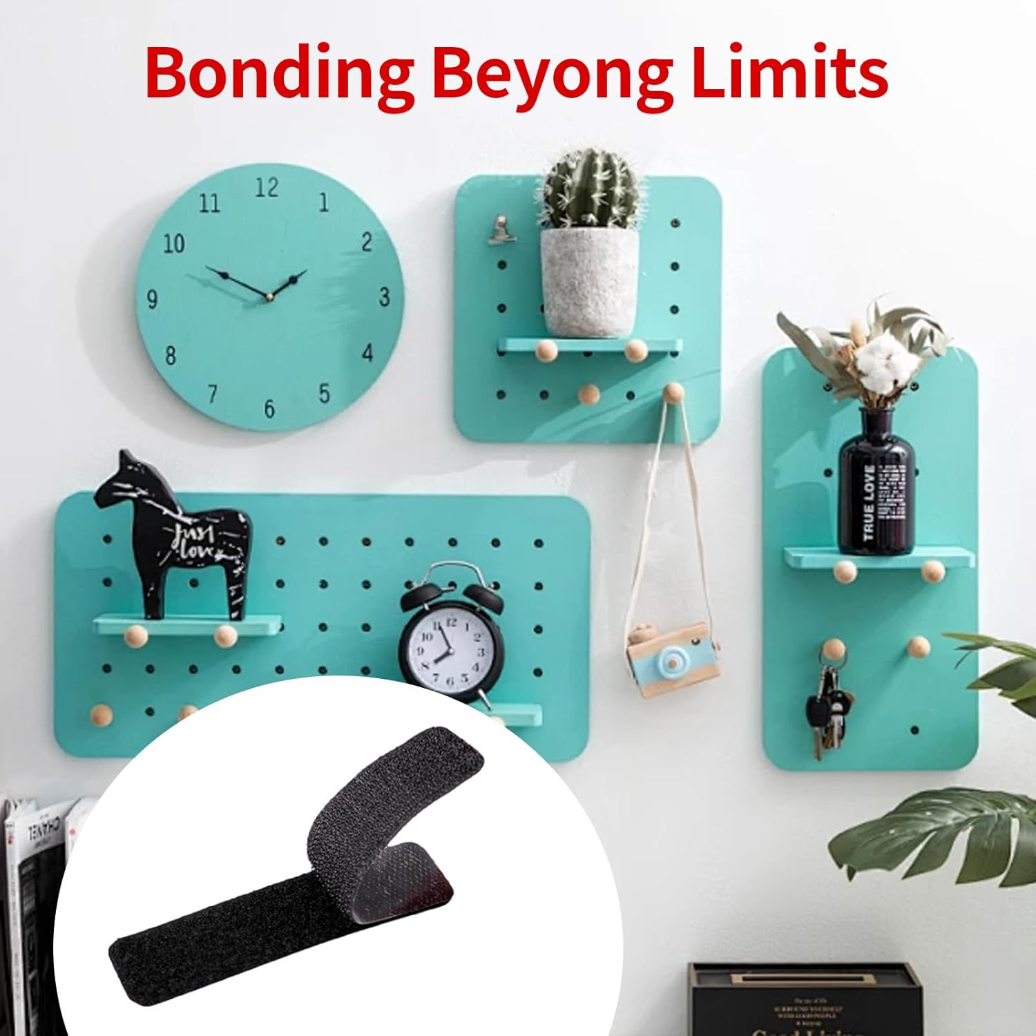 Hook and Loop Patches, Hook and Loop Tape Sticky Back, 4x1 Inch Double-Sided Adhesive Strip, Heavy Duty(Black,16 Sets)