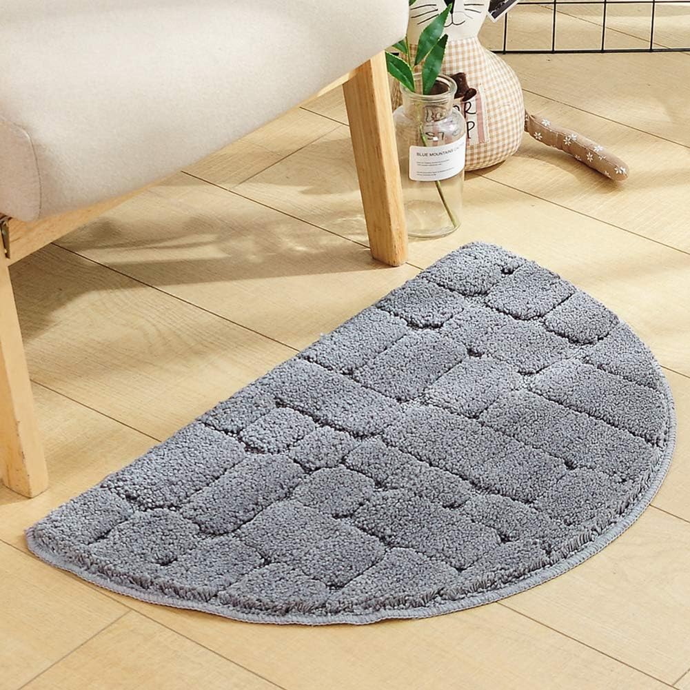 Half Moon Entrance Door Mat, Semi Circle Non-Slip Bath Mat, Super Absorbent Microfiber Shaggy Pile Rug Soft Touch Carpet Shower Rug for Home Bathroom Bedroom(40x68CM,Grey)