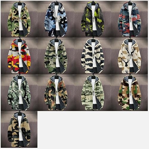 Miniatura 5 de Cárdigan con capucha de camuflaje para hombre, con cremallera, chaquetas largas con capucha de camuflaje a la moda de forro polar para hombres