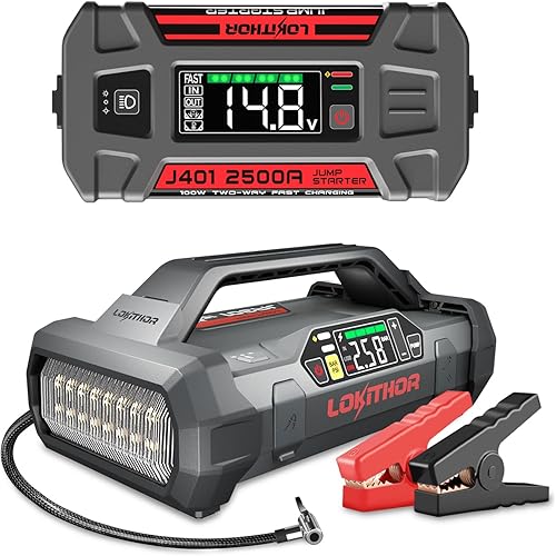 LOKITHOR Arrancador de salto JA301 de 2000 amperios con compresor de aire de 150 PSI y arrancador de salto J401 de 2500 amperios