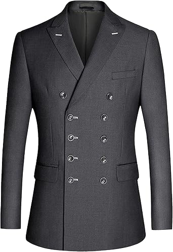 Mens Double Breasted Suit Jacket Button Solid Slim Sports Coats Prom Party Wedding Business Blazers