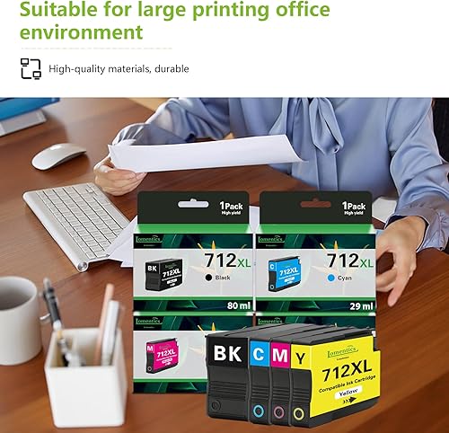 Miniatura 6 de Cartuchos de tinta de alto rendimiento 712XL (paquete de 4, 2.7 fl oz negro, 1.0 fl oz cianmagentaamarillo) cartuchos de tinta LOMENTI compatibles