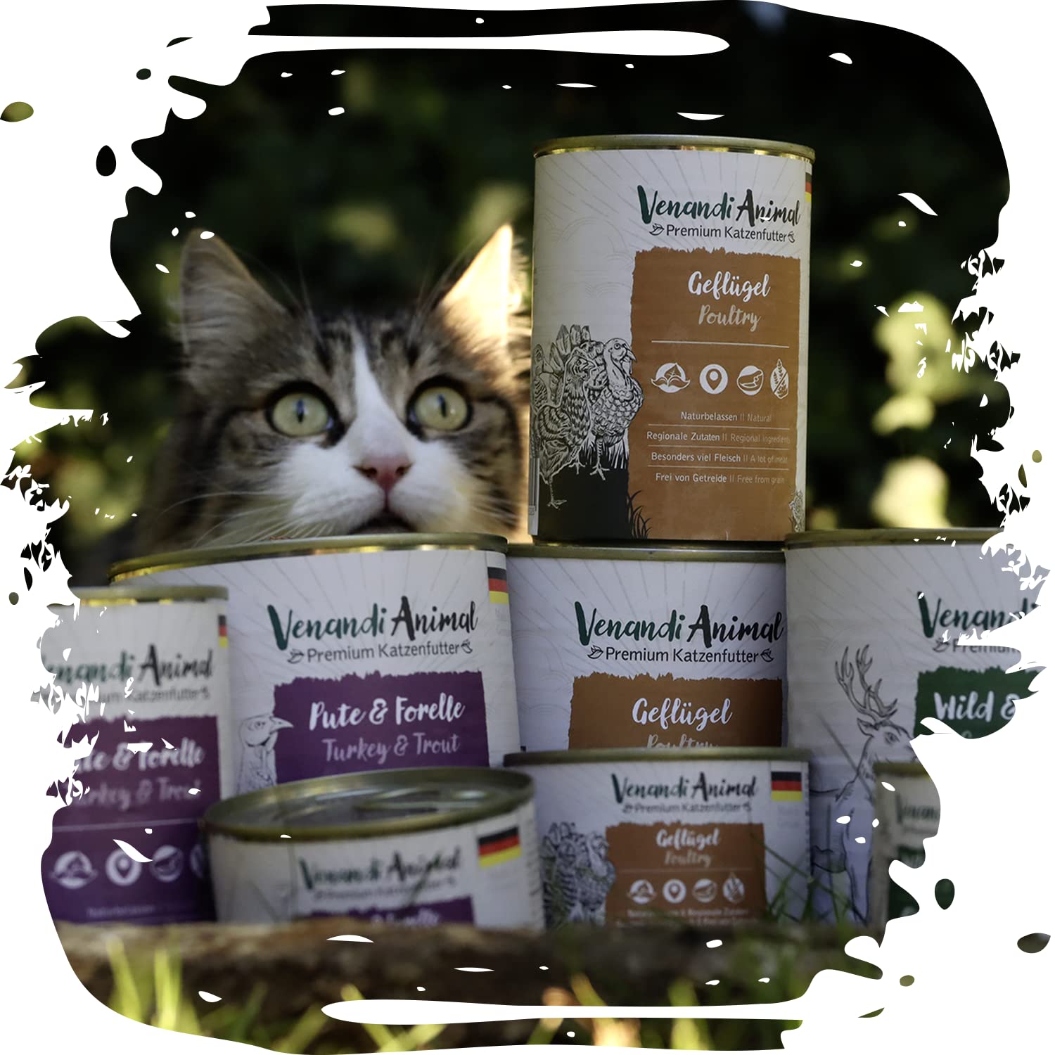 Venandi Premium karma dla kotów, mokra karma, dziki i szprot, bez zbóż z dodatkowym mięsem, 6 x 200 g (6 sztuk)