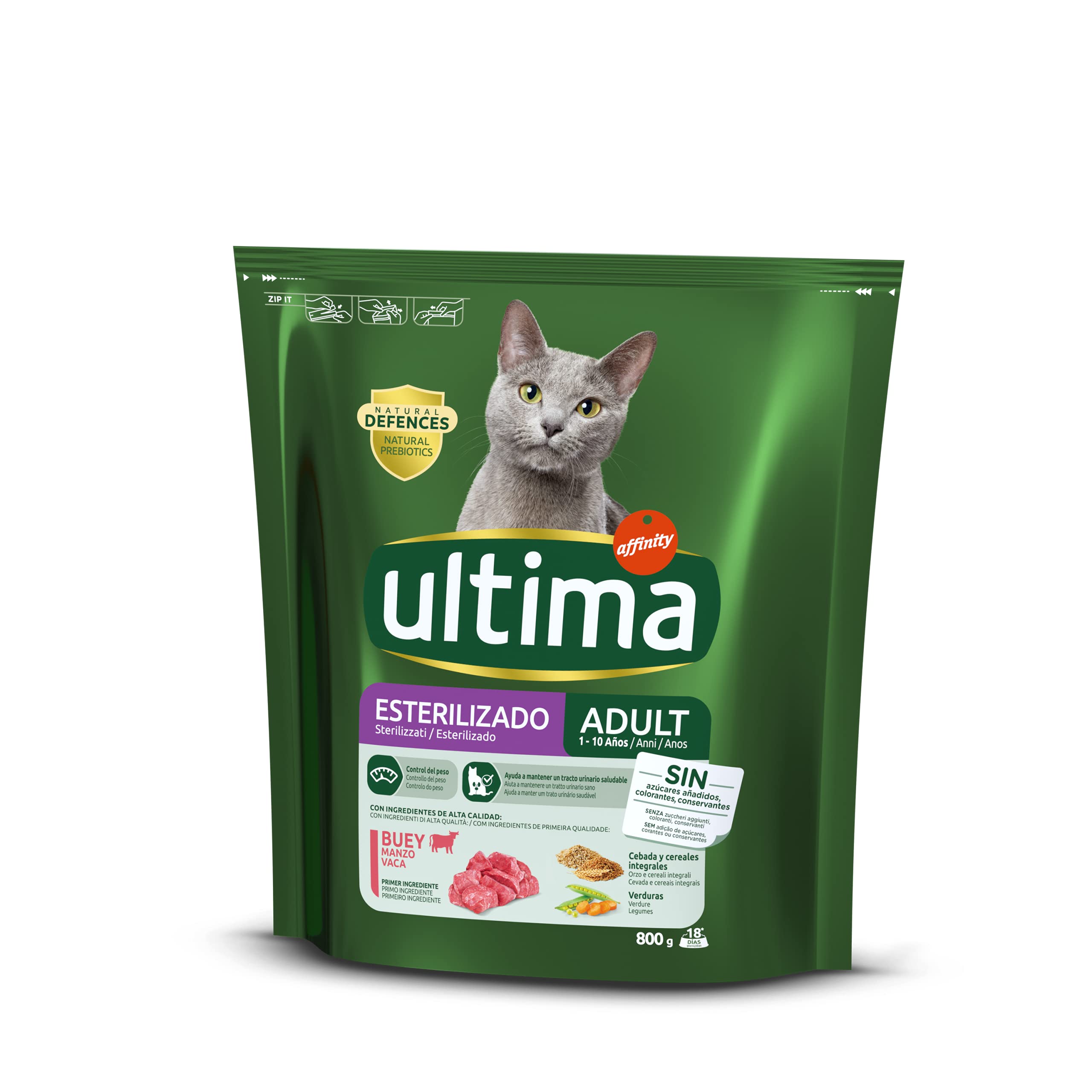 ultima Pienso para Gatos Esterilizados con Buey - 800 gr