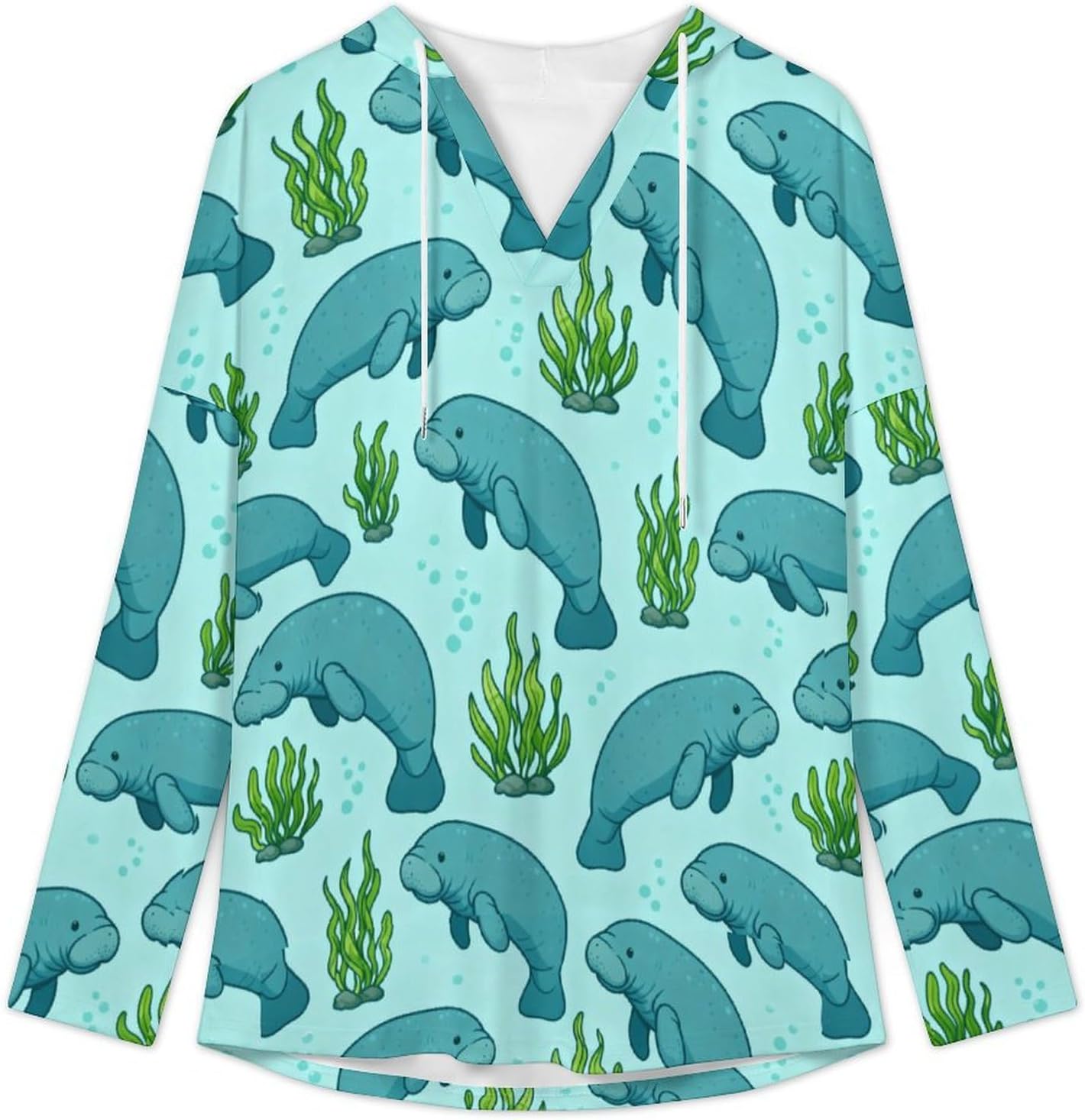 V Neck Hoodies for Women Long Sleeve Lightweight Sweatshirt, Loose Fit Drawstring Pullover Top for Casual Wear