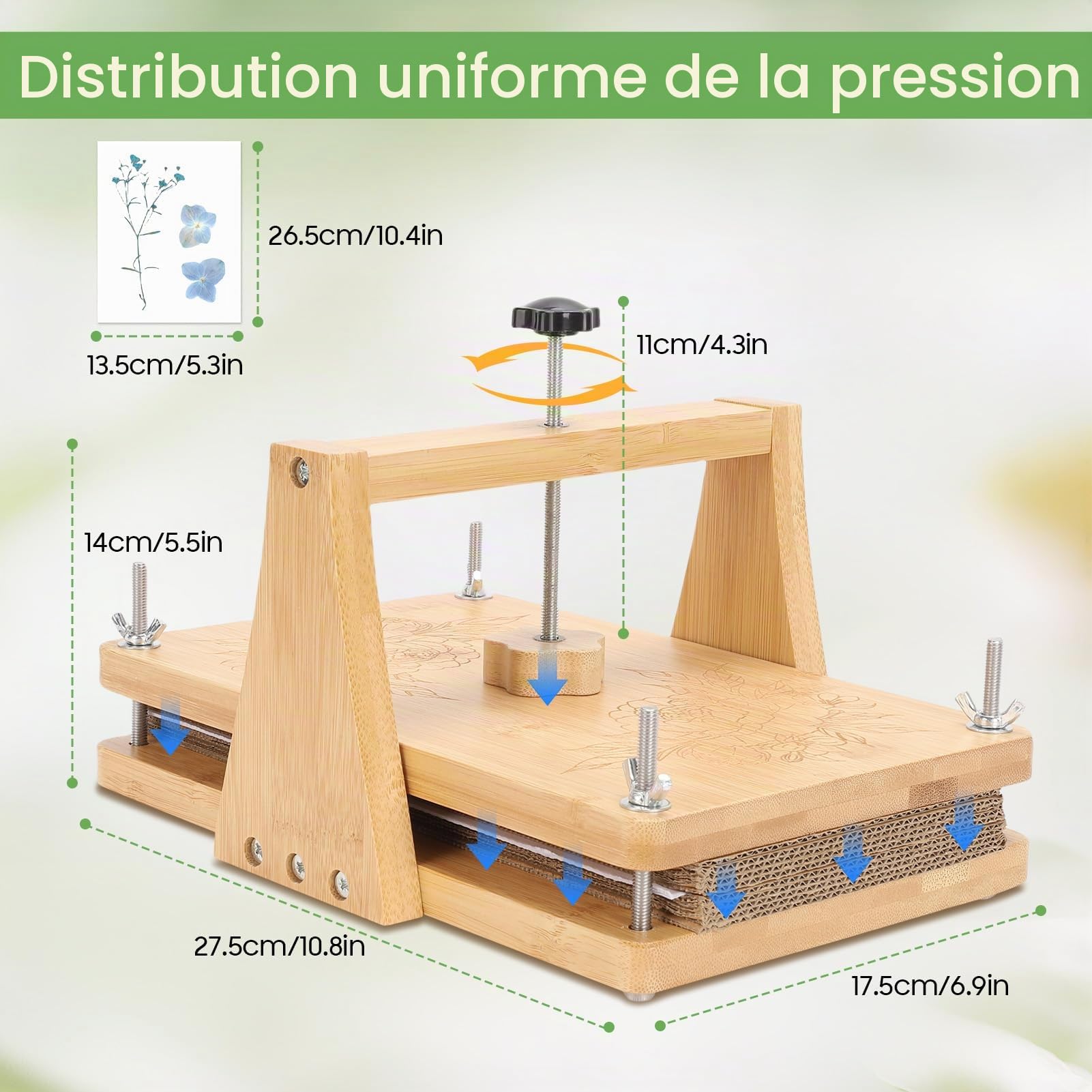 Gugxiom Ensemble de presse à fleurs, grande presse à fleurs en bois de 27,5 cm x 17,5 cm à pression uniforme, ensemble de presse d'art DIY pour la fabrication de fleurs/plantes séchées, pour les