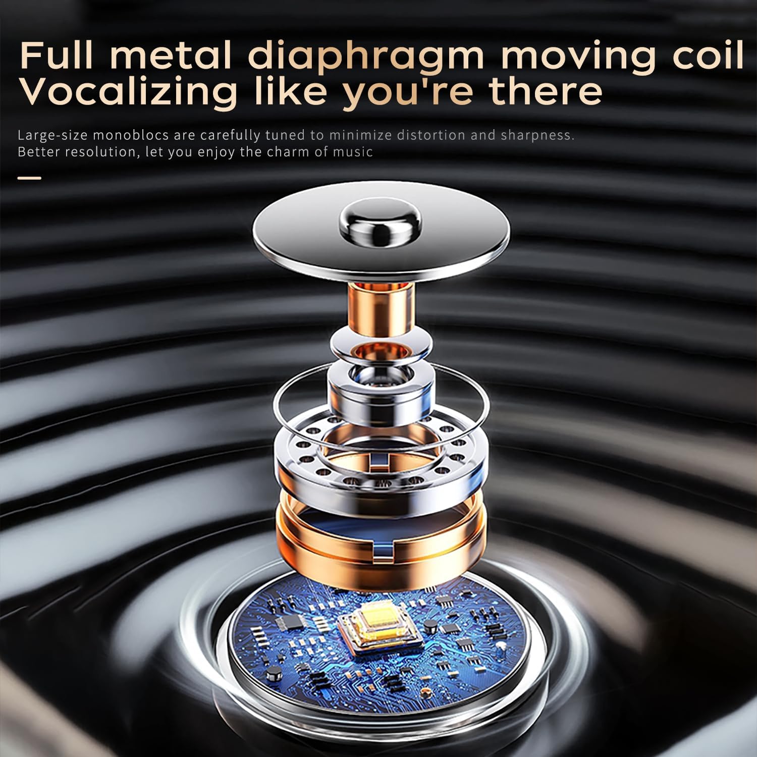 Earphone with text 'immersive experience low latency' and a smartphone displaying a game