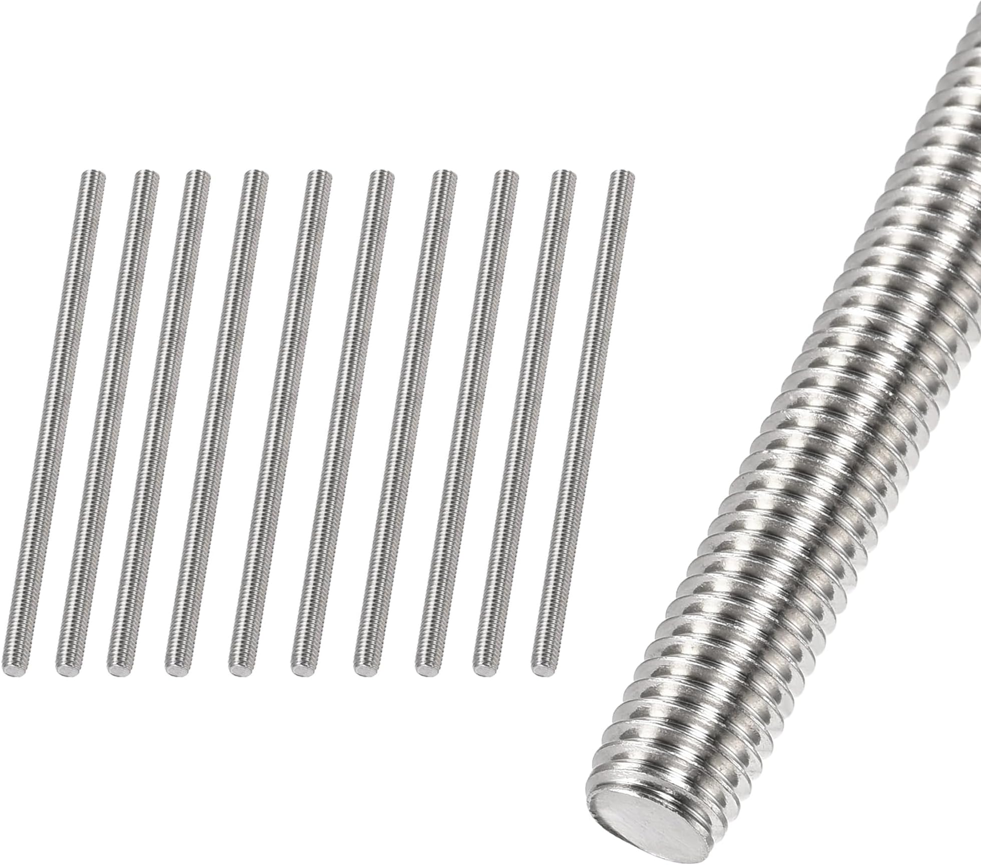 HiPicco M8 x 120mm Fully Threaded Rod & Studs, 304 Stainless Steel Right Hand Threads Rods, M8-1.25 Thread Pitch for Anchor Bolts, Clamps, Hangers and U-Bolts 10pcs