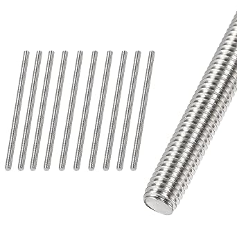 M5 x 50mm Fully Threaded Rod & Studs, 304 Stainless Steel Right Hand Threads Rods, M5-0.8 Thread Pitch for Anchor Bolts, Clamps, Hangers and U-Bolts 10pcs