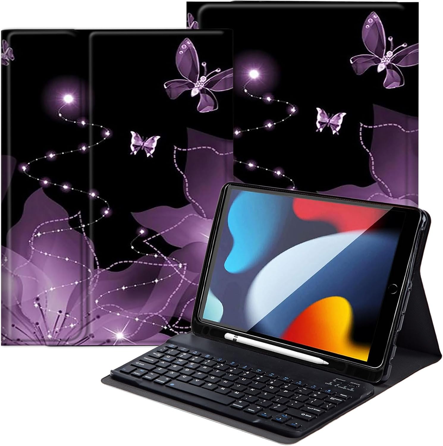 DEGDFSGR for Apple iPad 10th Generation Case with Keyboard and Pencil Holder (10.9", 2022), iPad Keyboard Case Detachable Bluetooth Keyboard for iPad Case 10th Generation, Purple Flower Butterfly