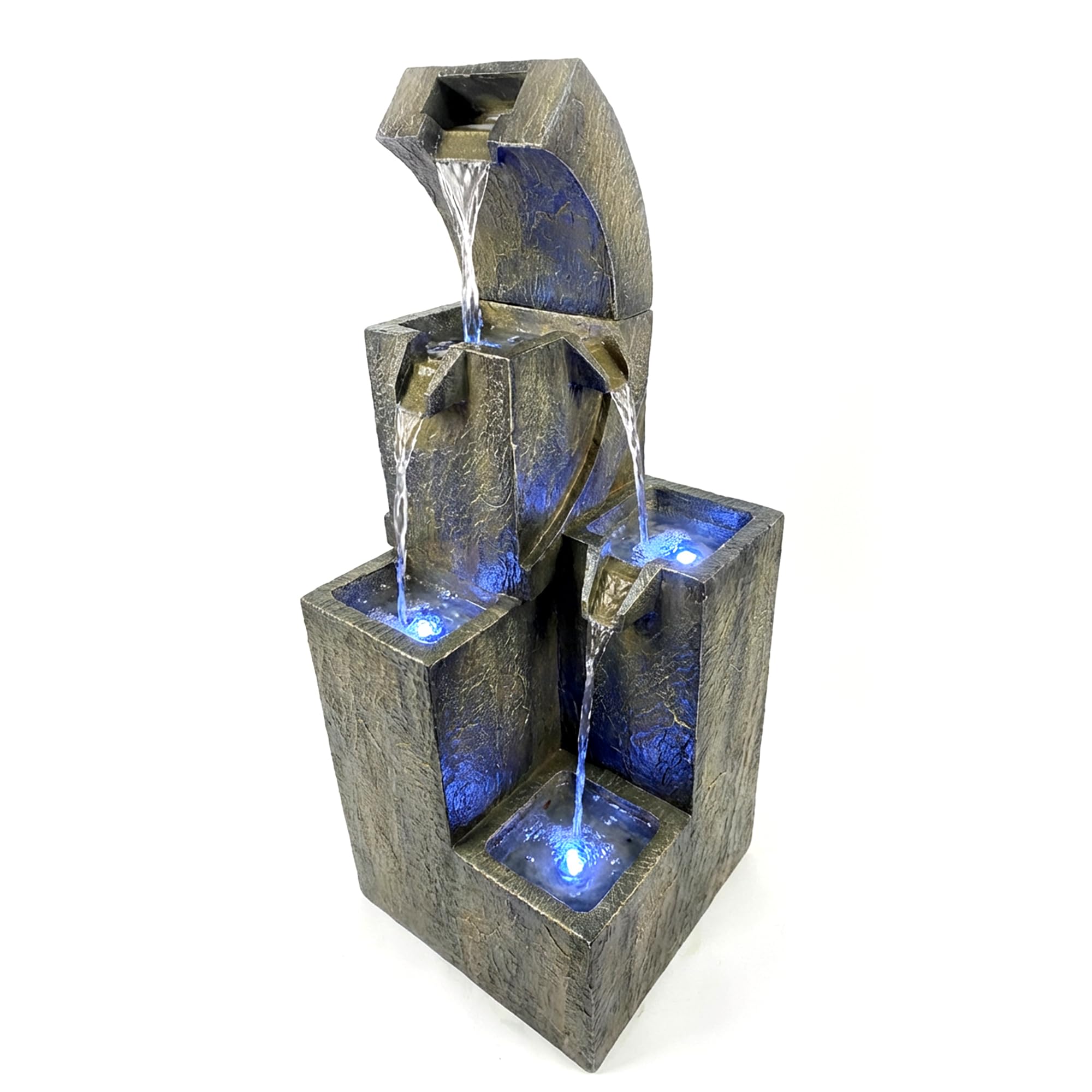 Köhko Gartenbrunnen „Ballerina“ mit 4 LEDs, 4-stufiger Wasserfall Brunnen für Garten und Terrasse, Modernes Wasserspiel Springbrunnen für Balkon, Hof und Garten Deko