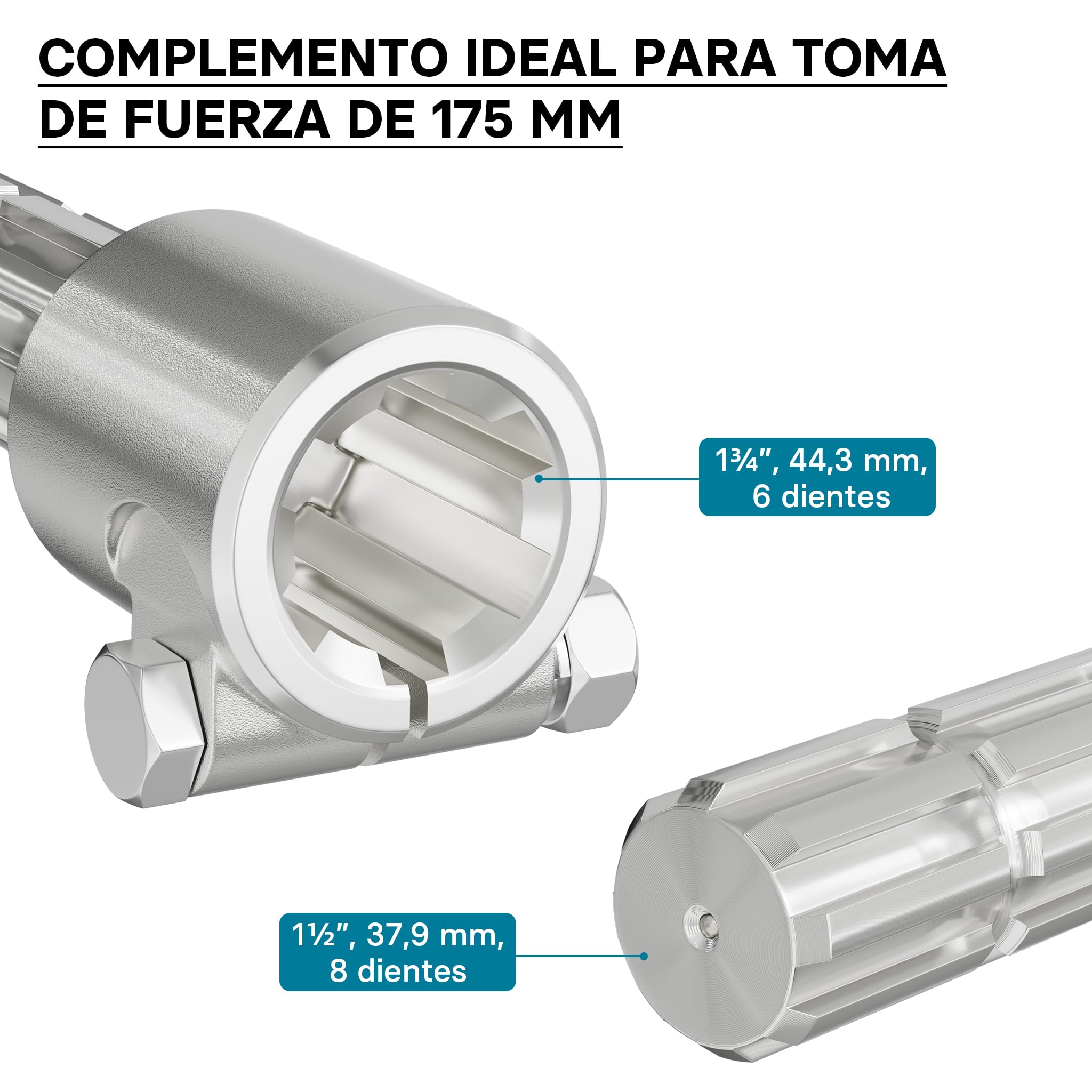 WilTec Toma de Fuerza, PTO 175 mm Casquillo Eje Estriado 1 3/4" 6 Eje de Salida 8-32x38x6 Tractor