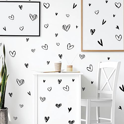 Miniatura 5 de 62 calcomanías de pared con gráficos de corazón de amor negro, calcomanías de pared de amor romántico de sacinora San Valentín, vinilo extraíble
