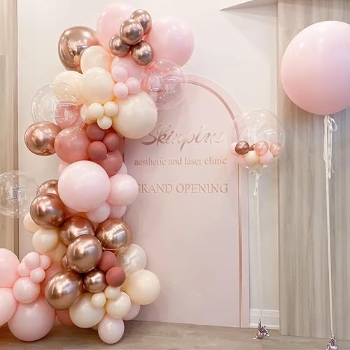 Miniatura 7 de Kit de arco de guirnalda de globos rosas y dorados, 166 globos metálicos de color rosa pastel polvoriento, blanco, arena, oro rosa, para boda,