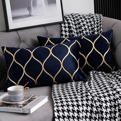 navy gold pillow