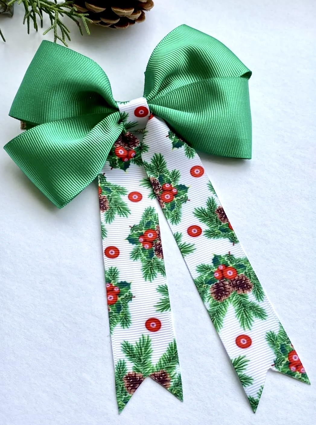Tasarım Tokam El Yapımı Yılbaşı Desenli Yeşil Kırmızı Yeni Yıl, Noel, Yılbaşı Saç Tokası 18 cm x 13 cm