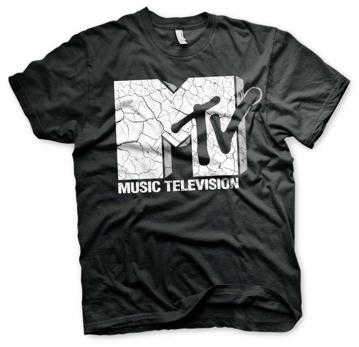 MTV Officially Licensed Cracked Logo Mens T-Shirt (Black), M