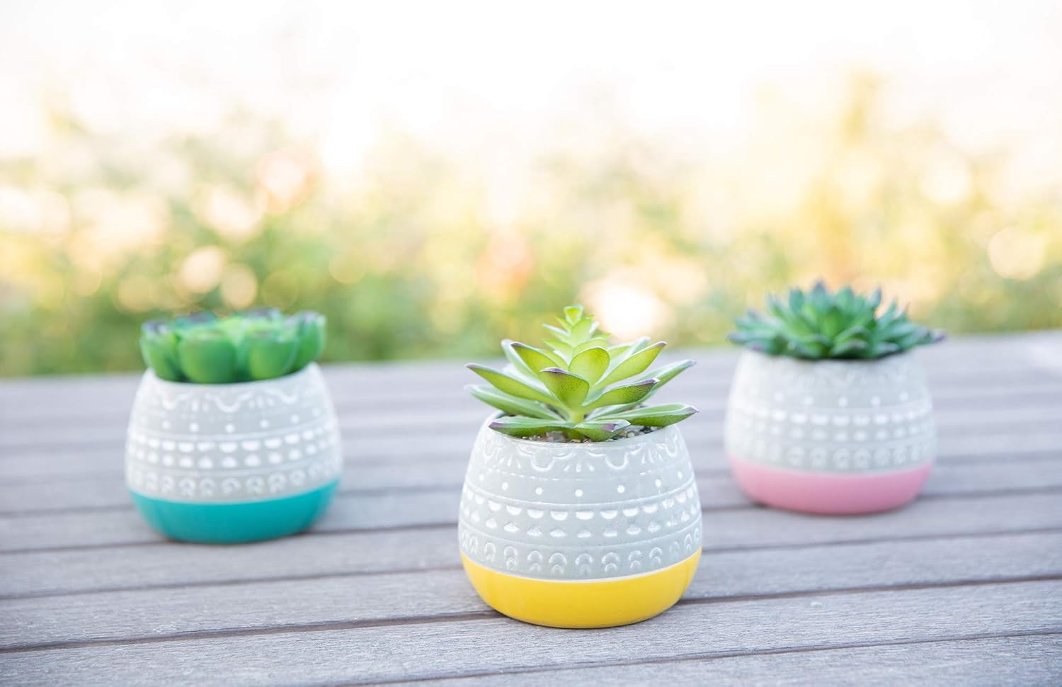 Flora Bunda Artificial Succulent in 2 Tone Mayan Ceramic Pot,Teal