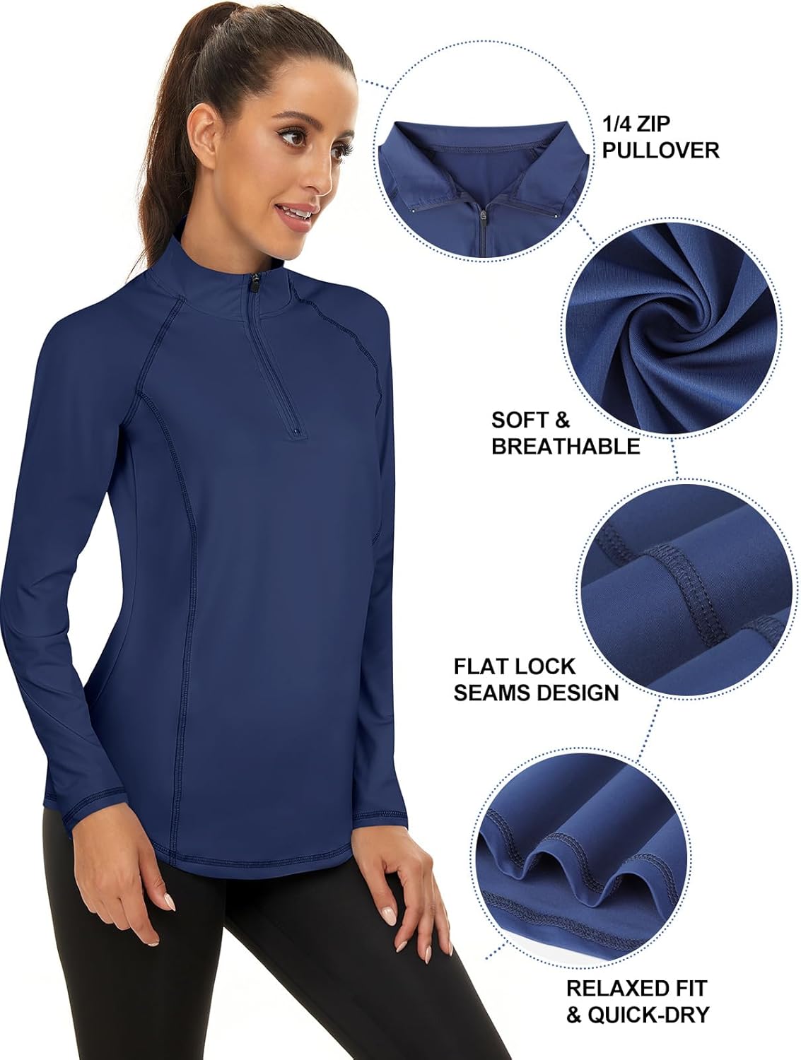 LURANEE Womens UPF 50+ Long Sleeve 1/4 Zip Pullover Athletic Hiking Running Workout Tops - Image 5