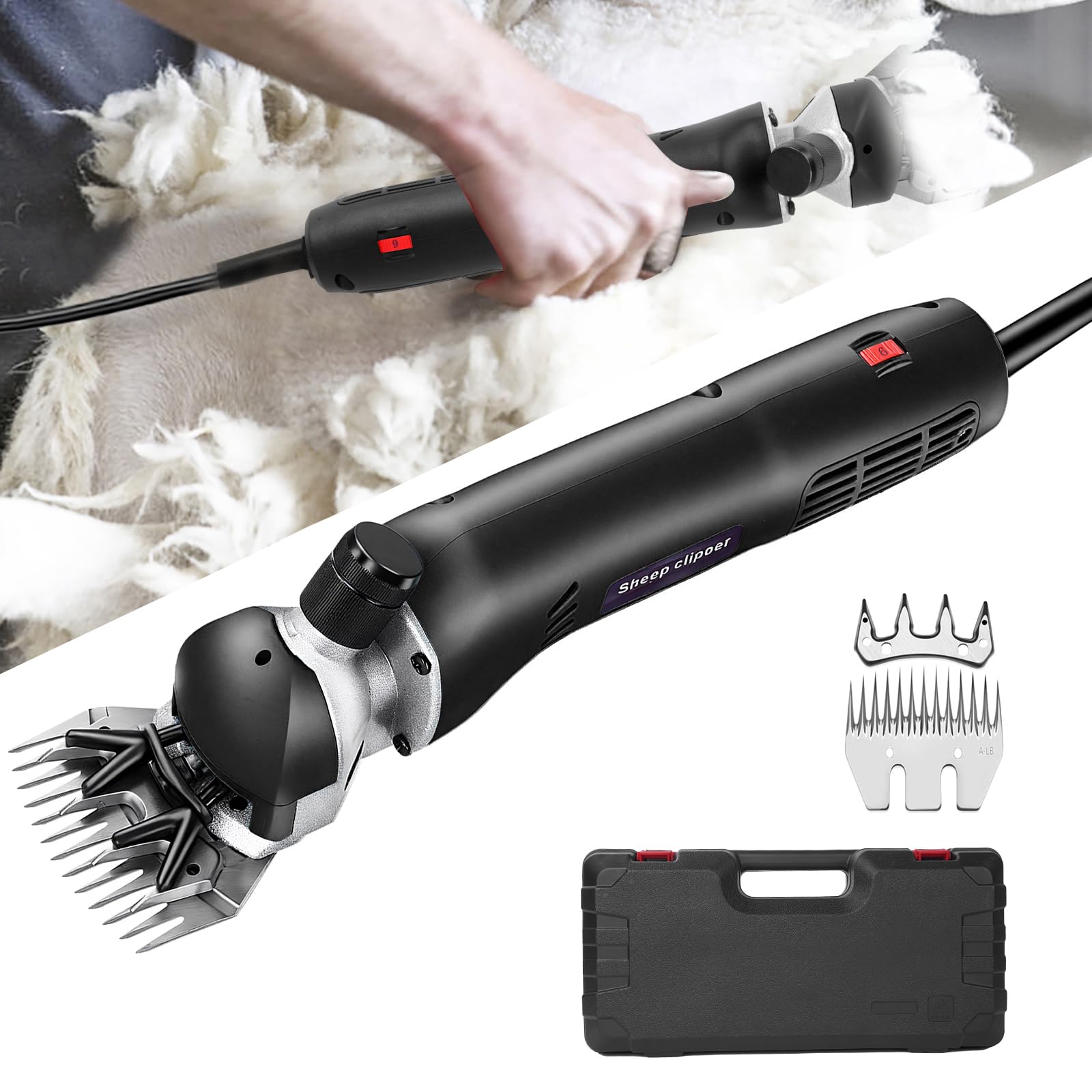 Cortacésped eléctrico para ovejas, cortapelos ovejas 690 W, 6 velocidades ajustables profesionales para afeitar, ovejas, animales lanas, cabras, cuchillas intercambiables, potente motor (Negro)