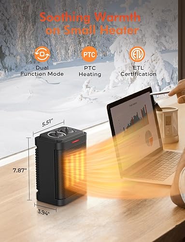 Miniatura 7 de Calentador de espacio, calentador eléctrico portátil de cerámica, calentador de espacio pequeño con termostato, calentamiento rápido 2S, protección