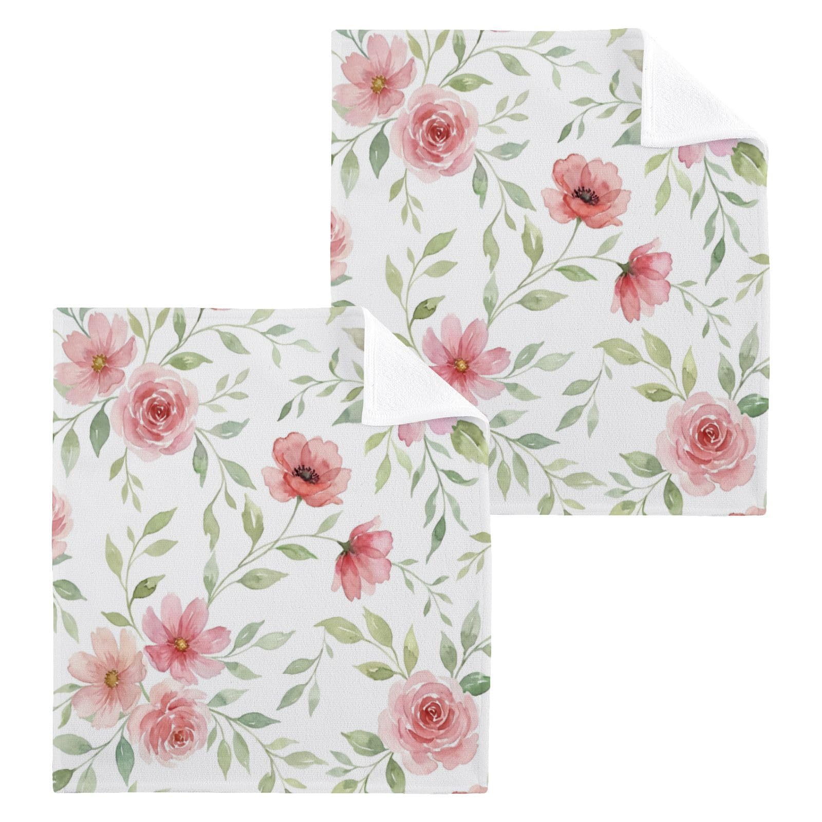 BOESI Blush Floral Pattern 12x12in Cotton Washcloth,Face Towel