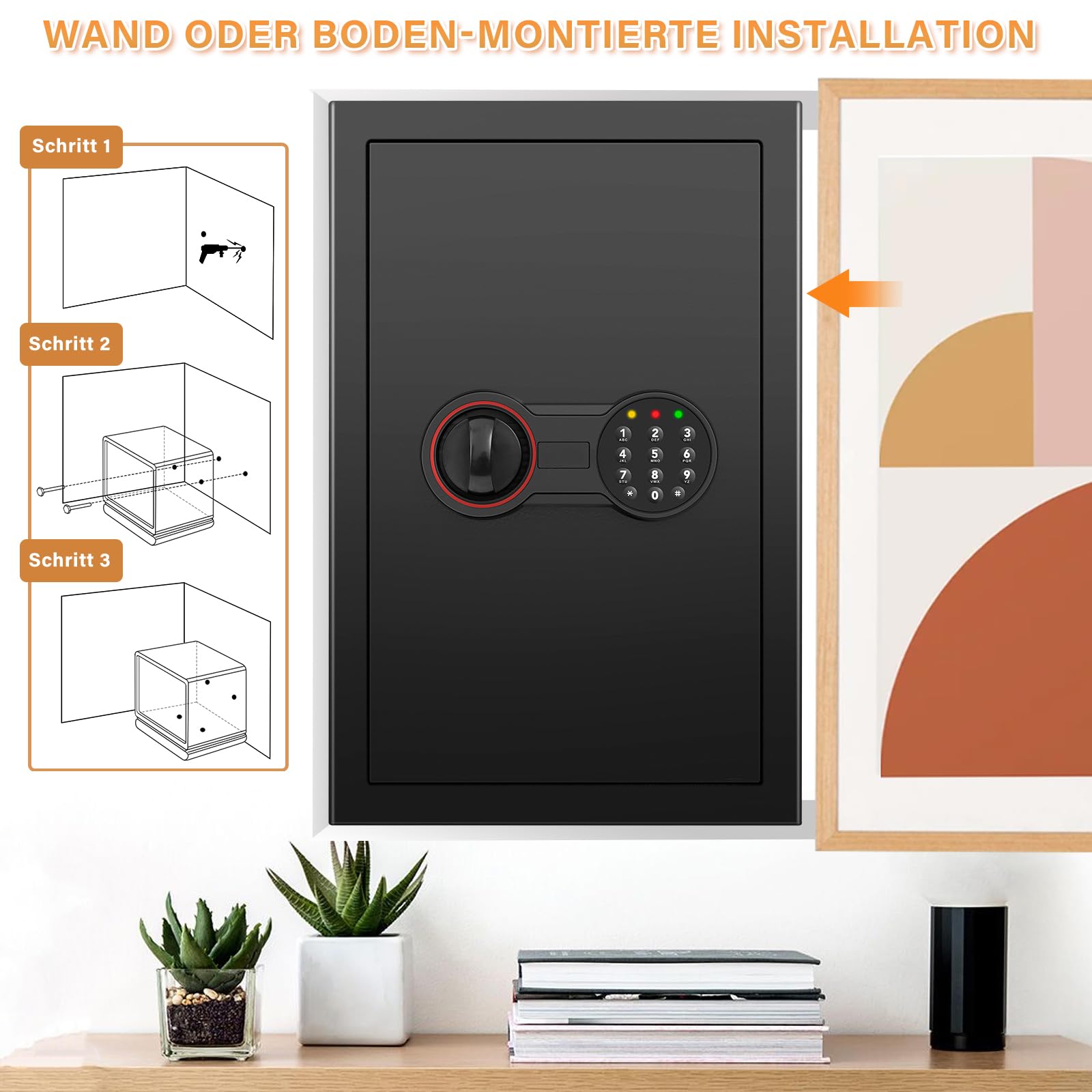 70L Großer Safe Tresor, Digitale Tresore mit Schlüssel, Alarmsystem und Abnehmbares Regal, Möbeltresor für Zuhause, Geld, Dokument and Wertgegenstände