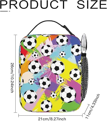 Miniatura 7 de Lonchera de fútbol con aislamiento térmico para mujeres y hombres, bolsa reutilizable con bolsillo frontal para trabajo, picnic, viajes, camping