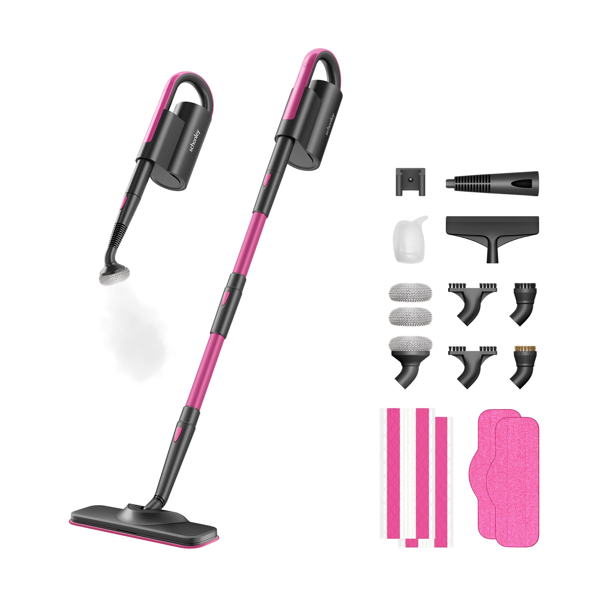 Schenley scopa a vapore 19-in-1 con vaporetto staccabile, design a doppio tubo per pavimenti, piastrelle, pareti e fughe, completo di accessori