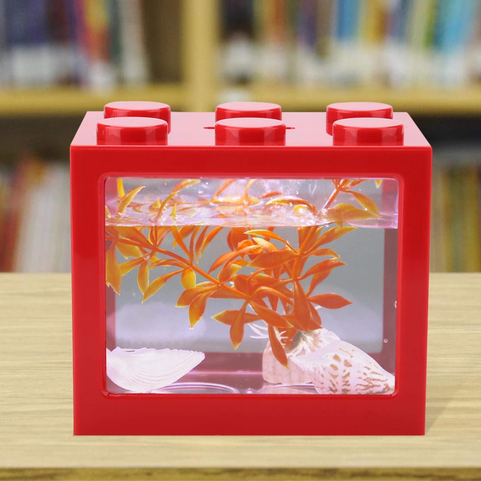 Acuario Pequeño,Peceras para Peces Completas,Mini AcuarioKit de Acuario con Iluminación LED USB pecera pequeña Acuarios Pequeños Peceras para Oficina(Red)