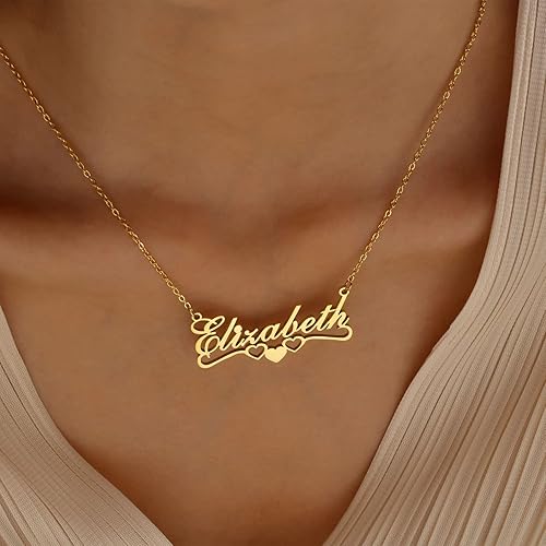 Miniatura 3 de Gamtic Customized Name Necklace Gift for Women,Personalized Name Necklaces, 18K Gold Plated Stainless Steel women OLD ENGLISH Nameplate Pendant