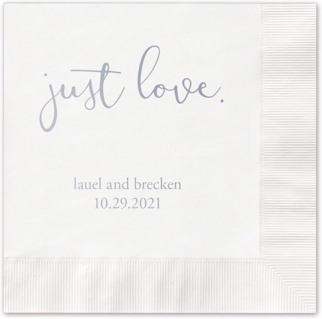 Just Love Personalized Beverage Cocktail Napkins - 100 Custom Printed White Paper Napkins with choice of foil