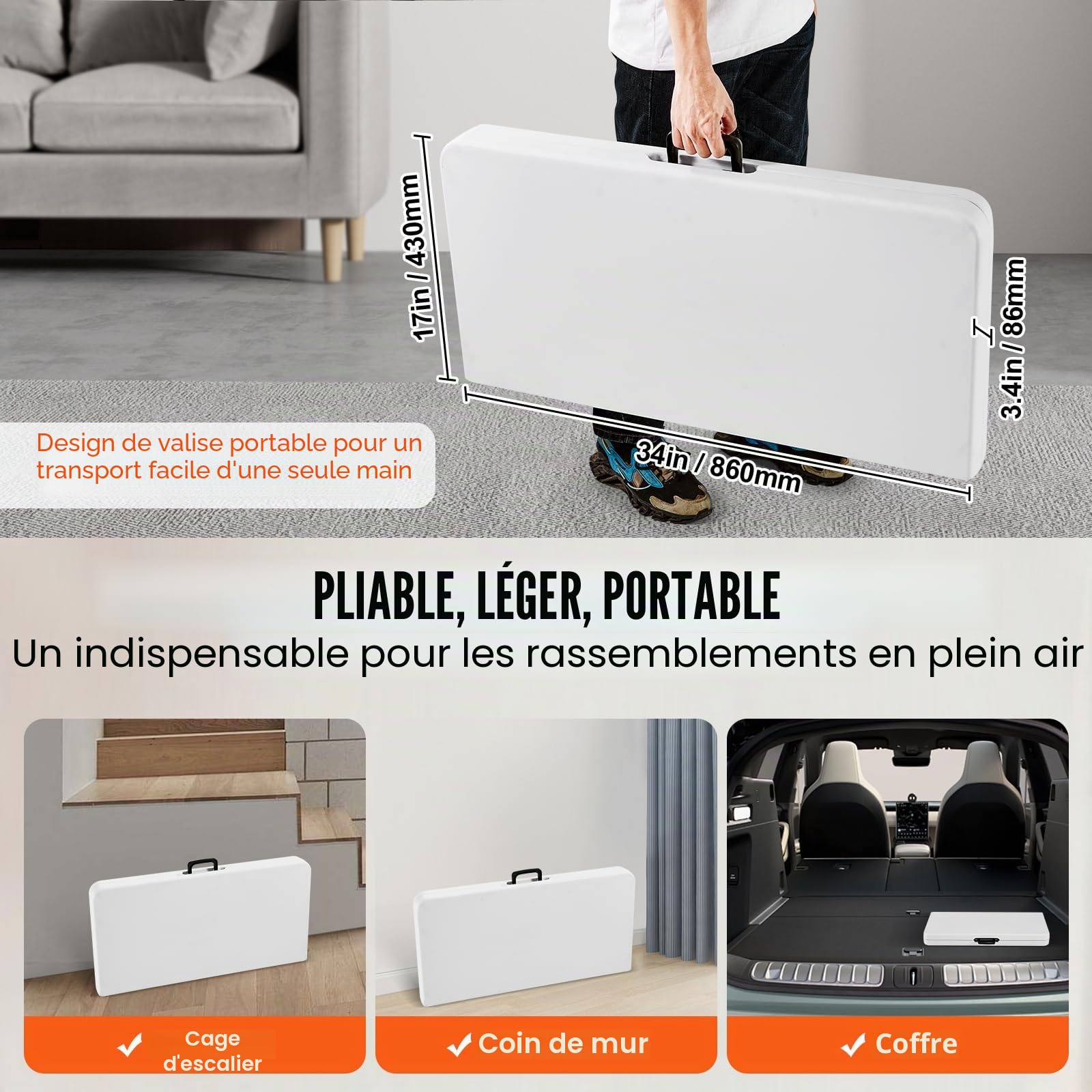 VEVOR Table de Mahjong Pliable, Table de Jeu de Cartes pour 4 Joueurs, avec Plateau Vert Résistant à l'usure, Table de Dominos Portable avec Poignée de Transport, pour Puzzles Poker, 86x86x74 cm