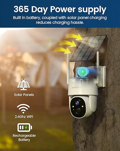 Miniatura 6 de Cámaras de seguridad solares inalámbricas para exteriores, visión de 360 alimentadas con batería con foco de visión nocturna a color, seguridad del