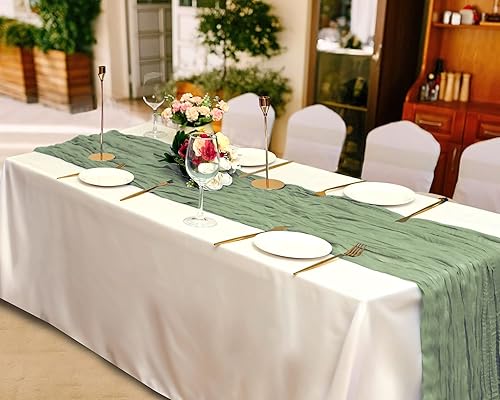 Miniatura 7 de Paquete de 15 caminos de mesa de gasa de 10 pies 35 x 120 pulgadas camino de mesa bohemio para bodas fiestas de cumpleaños despedidas de soltera