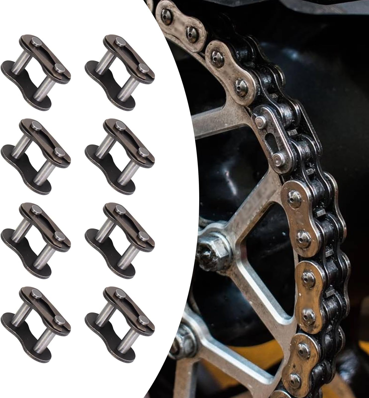 Pack-8 Bicycle #428 Chain Master Link Roller Connector, Carbon Steel Chain Links Accessories, Heavy Duty Roller Chain Connector, Universal for Bicycle Mini Kart Pit ATV Scooters (Black)