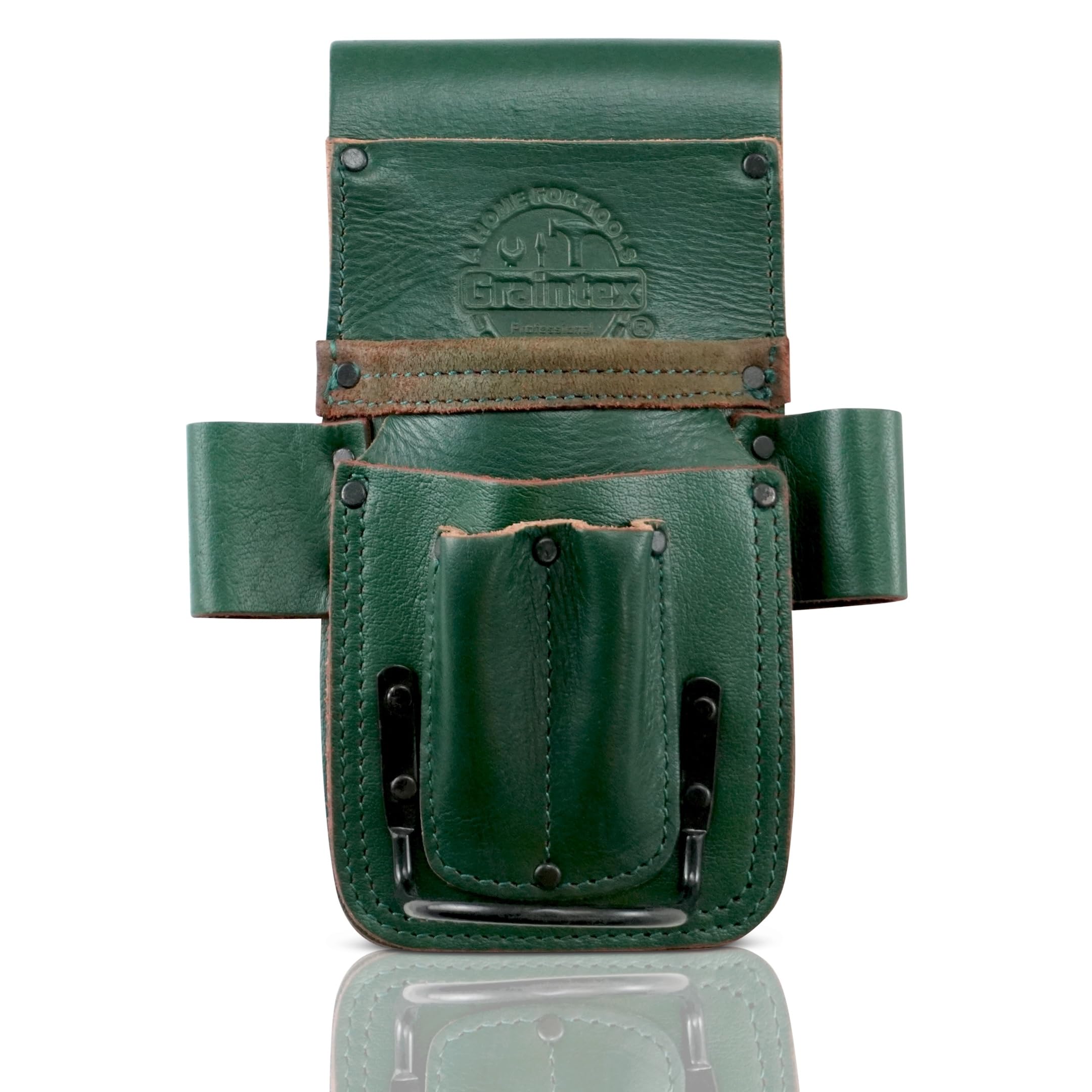 Graintex Ambassador Series - Soporte multiherramientas de 5 bolsillos, cuero de grano superior, bolsa pequeña de cuero, soporte para martillo, cinturones de herramientas multiusos para hombres y