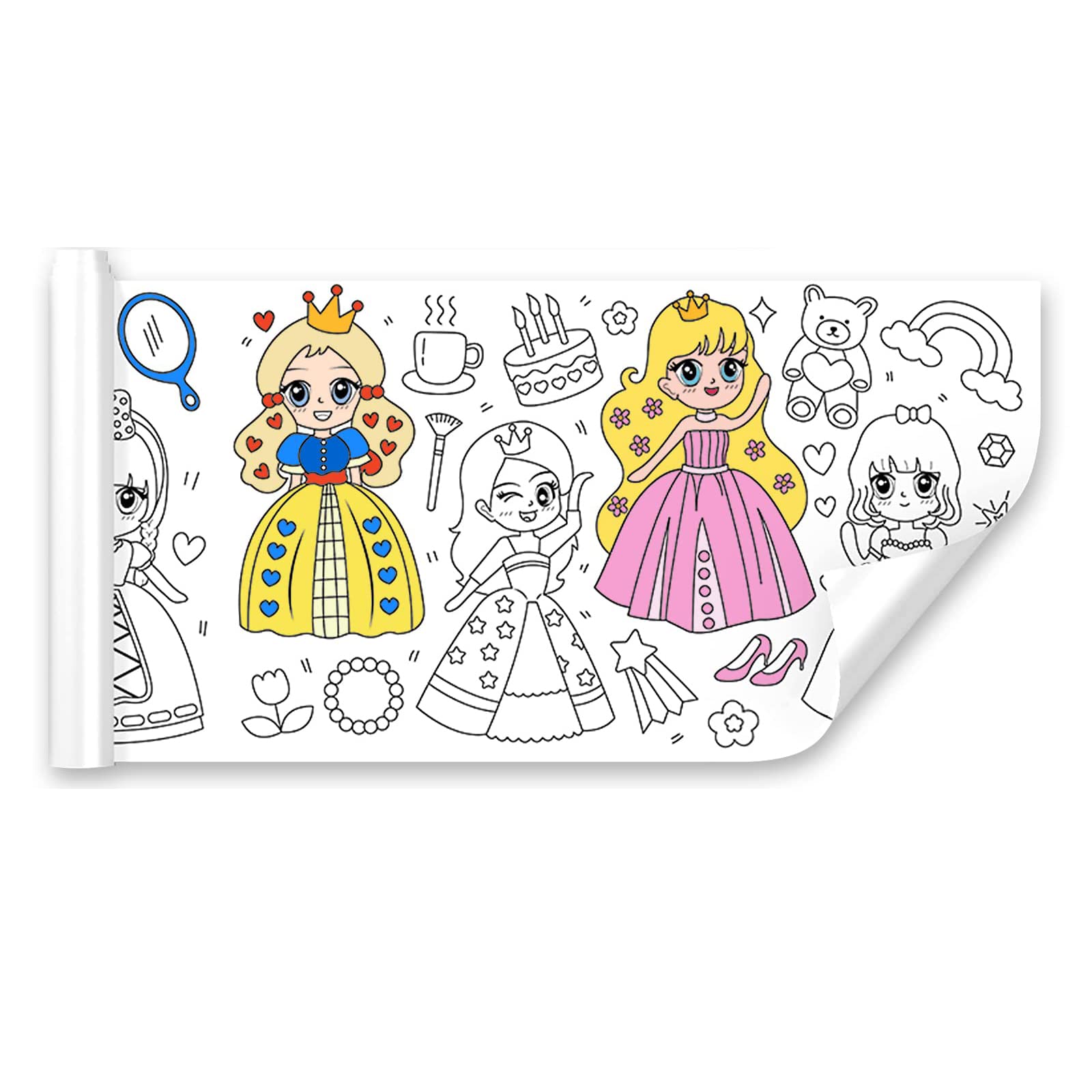 SEAEYES Children's Drawing Roll - Coloring Paper Roll for Kids, Drawing Paper Roll DIY Painting Drawing Color Filling Paper, 300 * 15 cm (Happy Princess)